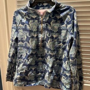 Lilly Pulitzer Women's Blue Elephant Half Zip Pullover Sweatshirt
